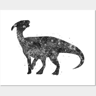 Parasaurolophus dinosaur black and white Posters and Art